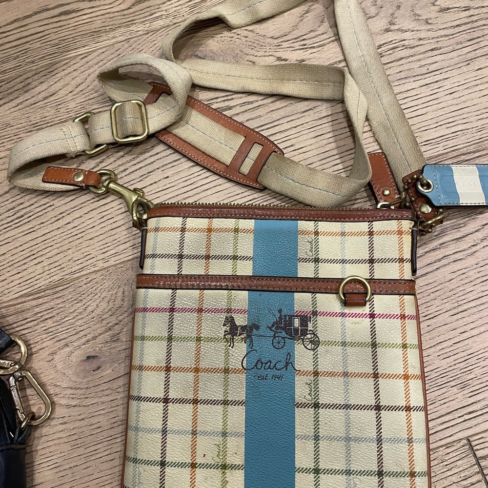 Coach Plaid Crossbody heritage Bag with Blue Stripe